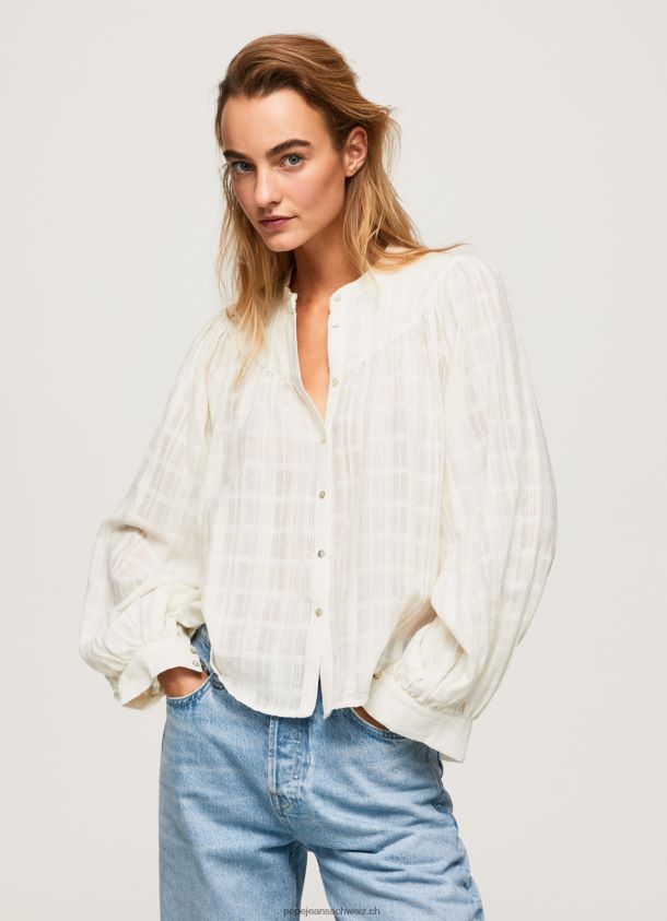 Baumwoll-Dobby-Bluse mit Mao-Kragen Frauen Pepe Jeans Mousse 84XH6T362