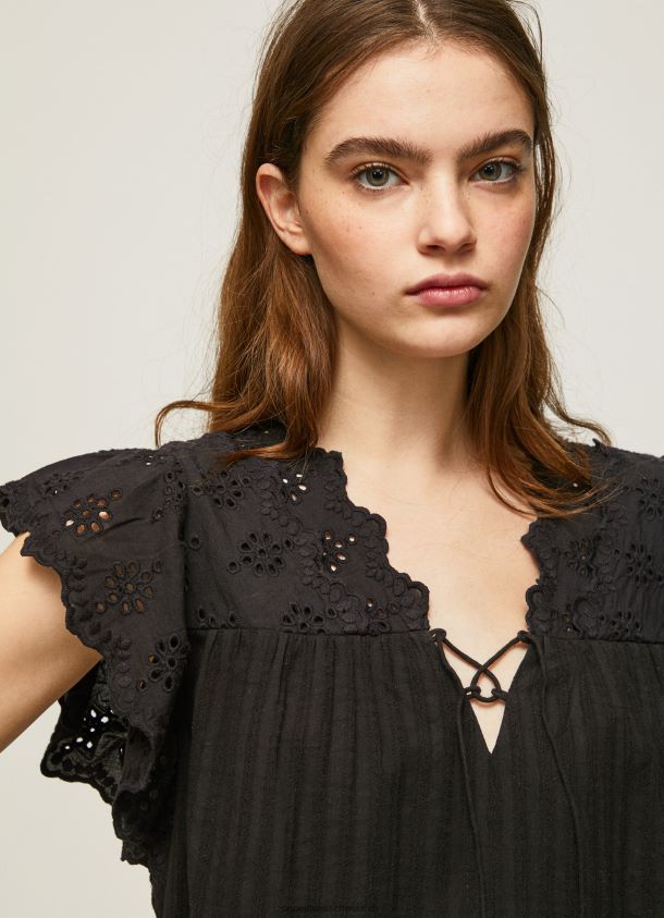 Baumwollbluse mit durchbrochenen Details Frauen Pepe Jeans Schwarz 84XH6T336