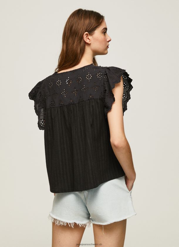 Baumwollbluse mit durchbrochenen Details Frauen Pepe Jeans Schwarz 84XH6T336
