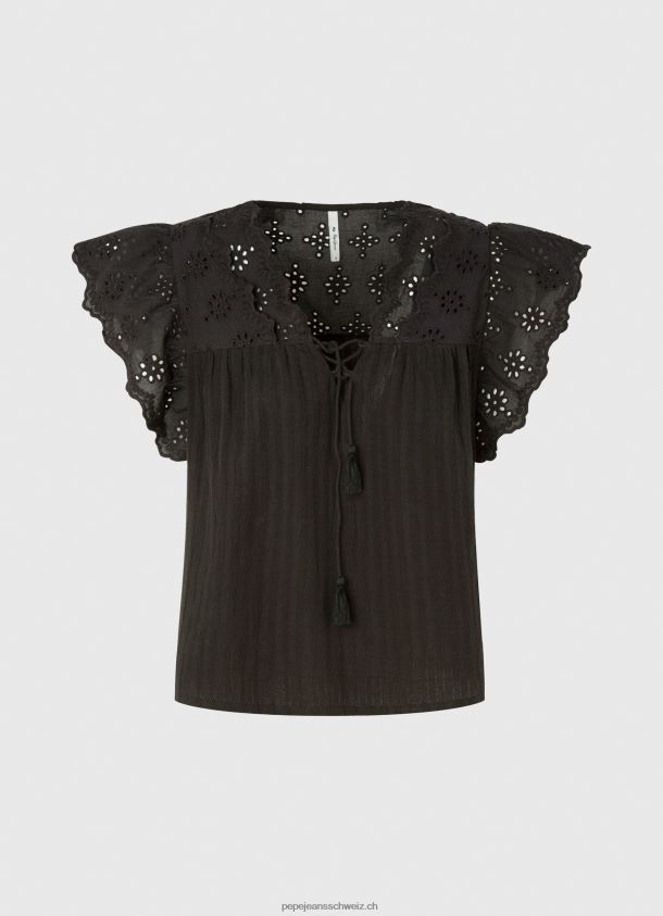 Baumwollbluse mit durchbrochenen Details Frauen Pepe Jeans Schwarz 84XH6T336