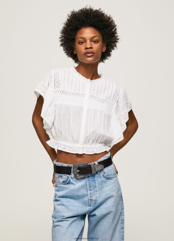 Baumwollbluse mit durchbrochenen Details Frauen Pepe Jeans Weiss 84XH6T344