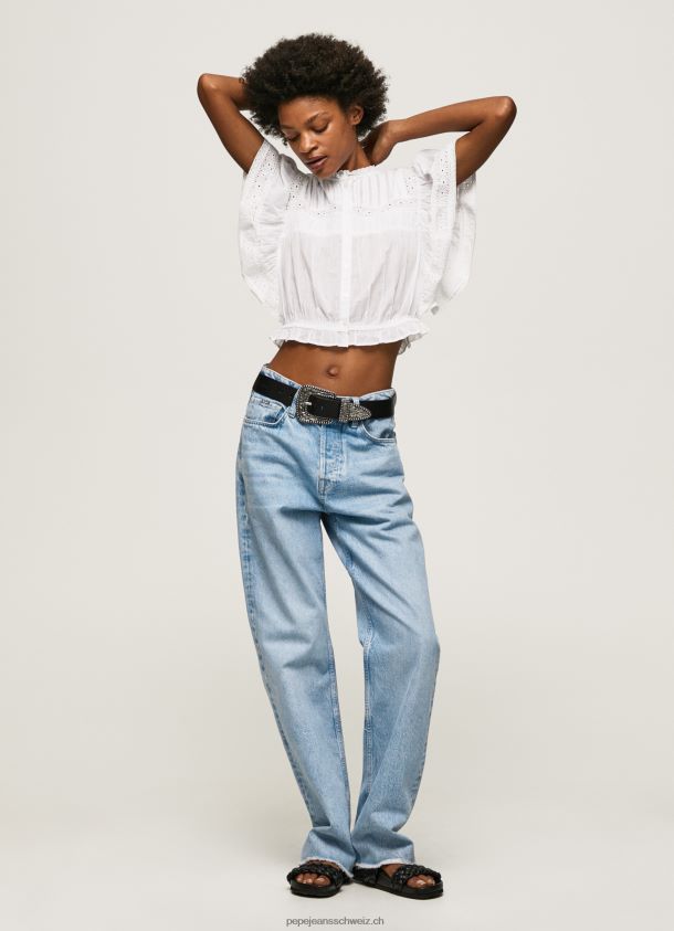 Baumwollbluse mit durchbrochenen Details Frauen Pepe Jeans Weiss 84XH6T344