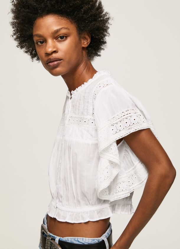 Baumwollbluse mit durchbrochenen Details Frauen Pepe Jeans Weiss 84XH6T344