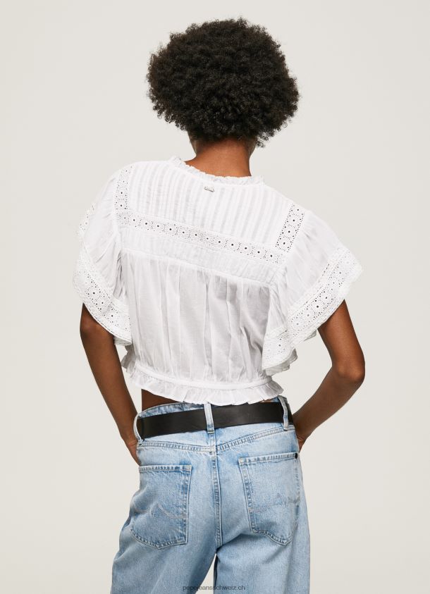 Baumwollbluse mit durchbrochenen Details Frauen Pepe Jeans Weiss 84XH6T344