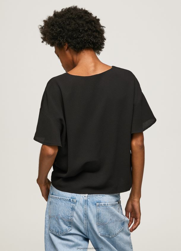 Crêpe-Top mit Rüschen an den Ärmeln Frauen Pepe Jeans Schwarz 84XH6T365