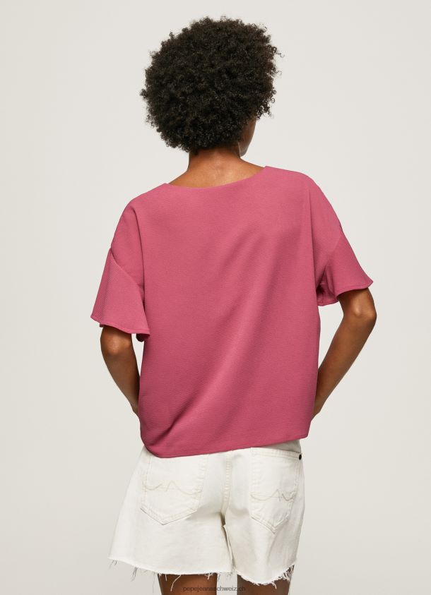 Crêpe-Top mit Rüschen an den Ärmeln Frauen Pepe Jeans dunkel erröten 84XH6T375