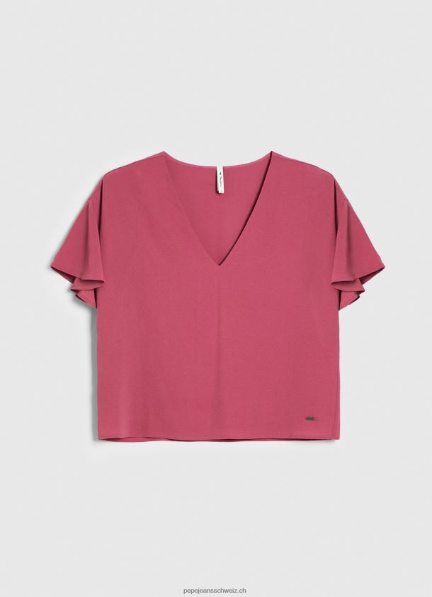 Crêpe-Top mit Rüschen an den Ärmeln Frauen Pepe Jeans dunkel erröten 84XH6T375