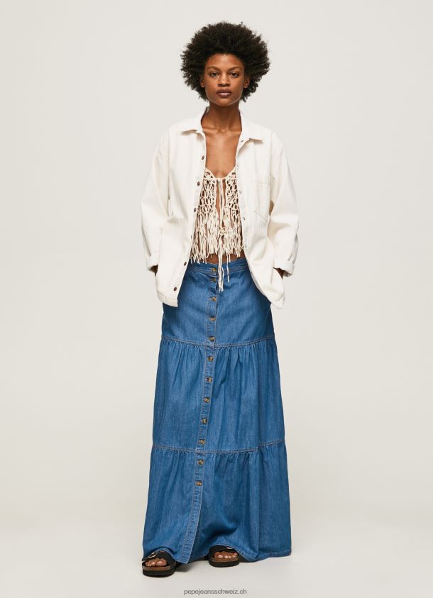 Denim-Überhemd mit gestreiftem Aufdruck Frauen Pepe Jeans Denim 84XH6T353