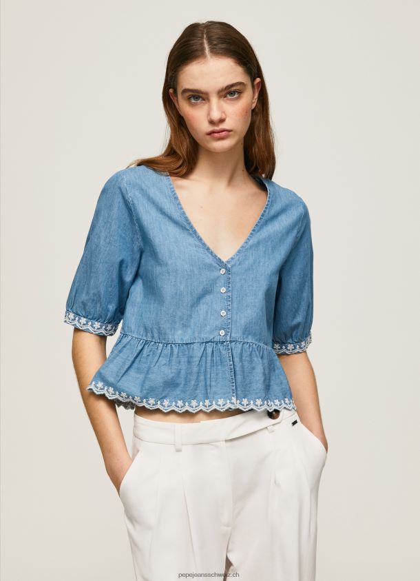 Jeansbluse mit V-Ausschnitt Frauen Pepe Jeans Blau 84XH6T369