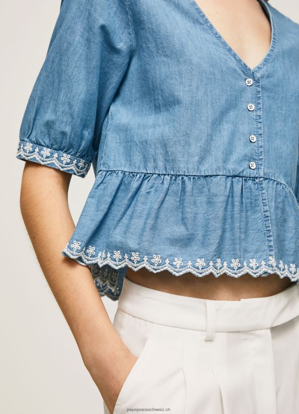 Jeansbluse mit V-Ausschnitt Frauen Pepe Jeans Blau 84XH6T369