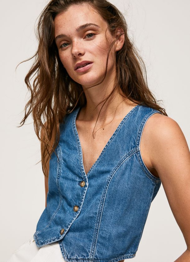 Kurz geschnittene Jeansweste Frauen Pepe Jeans Denim 84XH6T319