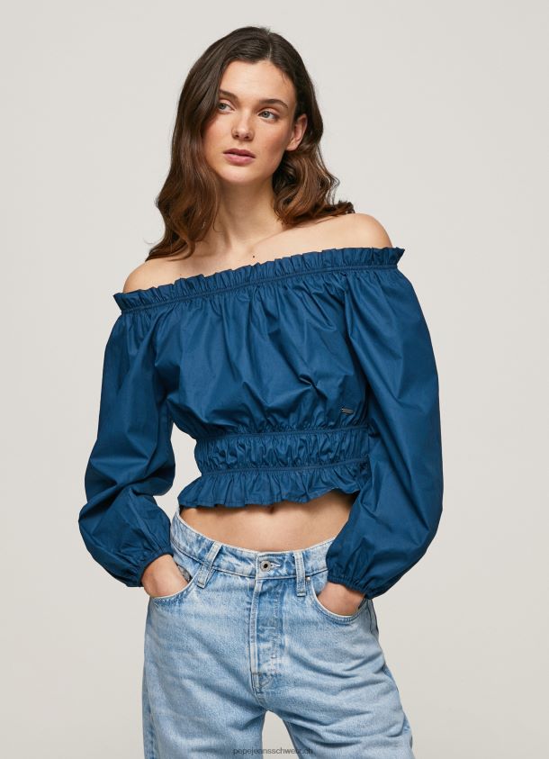 Kurz geschnittenes Oberteil aus Baumwollpopeline Frauen Pepe Jeans Ozean 84XH6T360