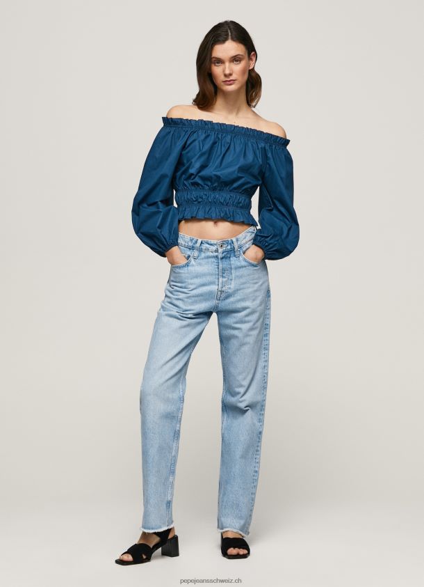 Kurz geschnittenes Oberteil aus Baumwollpopeline Frauen Pepe Jeans Ozean 84XH6T360