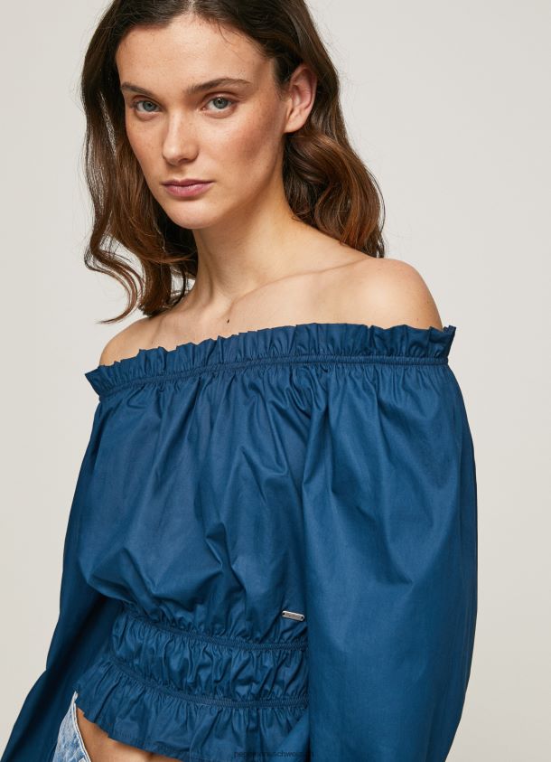 Kurz geschnittenes Oberteil aus Baumwollpopeline Frauen Pepe Jeans Ozean 84XH6T360