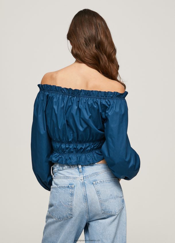 Kurz geschnittenes Oberteil aus Baumwollpopeline Frauen Pepe Jeans Ozean 84XH6T360