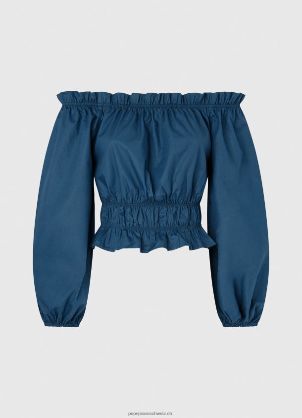 Kurz geschnittenes Oberteil aus Baumwollpopeline Frauen Pepe Jeans Ozean 84XH6T360