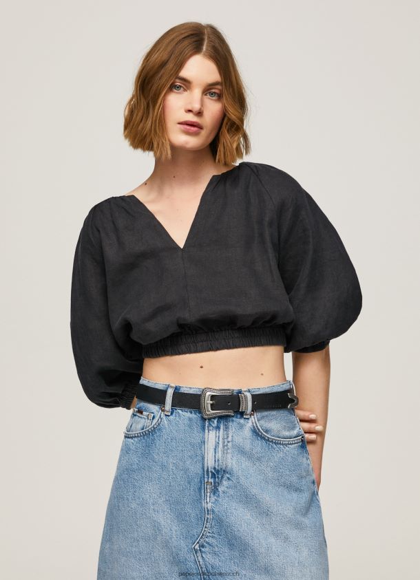 Kurz geschnittenes Oberteil mit V-Ausschnitt Frauen Pepe Jeans Schwarz 84XH6T374