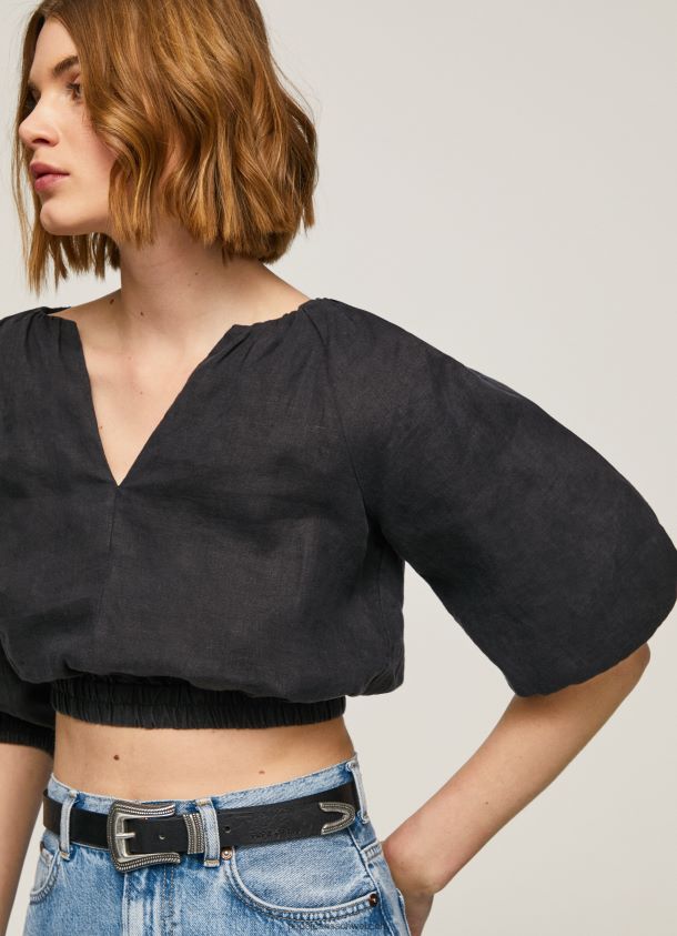 Kurz geschnittenes Oberteil mit V-Ausschnitt Frauen Pepe Jeans Schwarz 84XH6T374