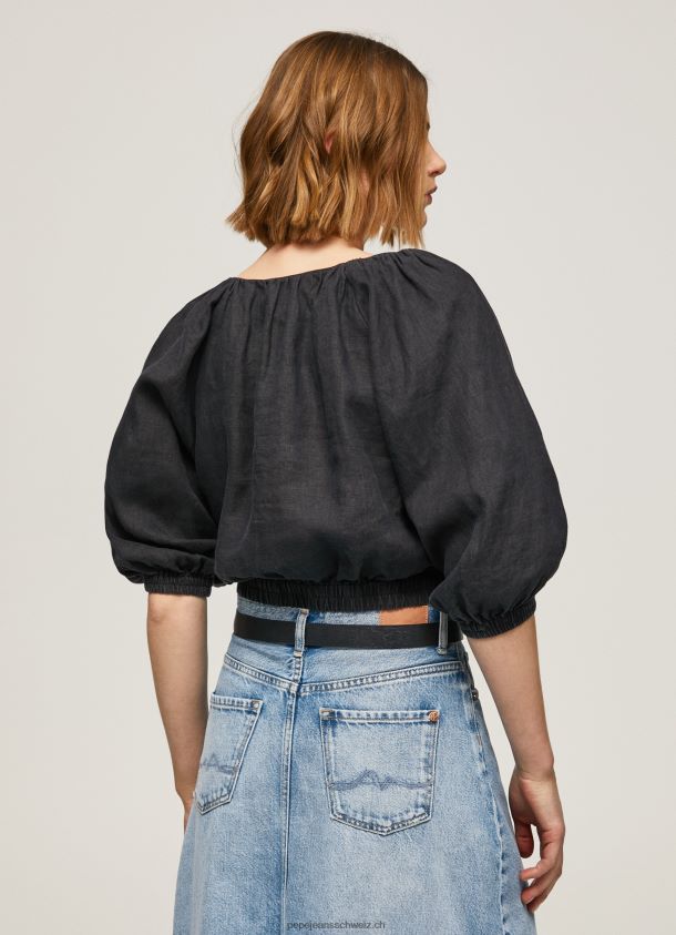 Kurz geschnittenes Oberteil mit V-Ausschnitt Frauen Pepe Jeans Schwarz 84XH6T374