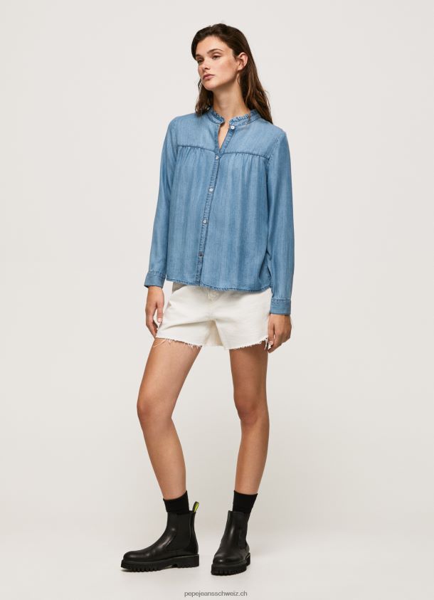 Regular Fit Hemd mit Mao-Kragen Frauen Pepe Jeans Blau 84XH6T351