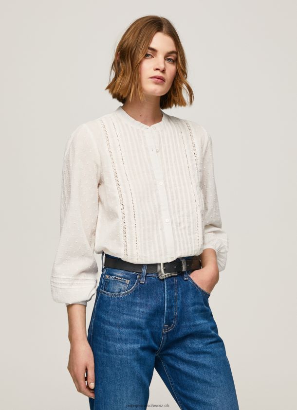bestickte Dobby-Bluse aus Baumwolle Frauen Pepe Jeans Weiss 84XH6T343
