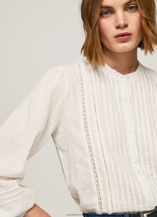 bestickte Dobby-Bluse aus Baumwolle Frauen Pepe Jeans Weiss 84XH6T343