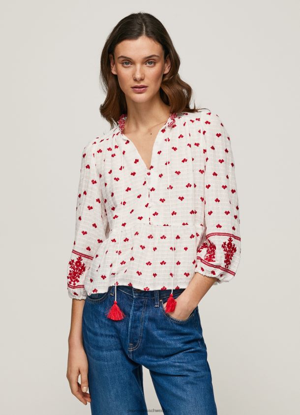 bestickte Dobby-Bluse aus Baumwolle Frauen Pepe Jeans Weiss 84XH6T345