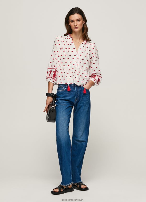 bestickte Dobby-Bluse aus Baumwolle Frauen Pepe Jeans Weiss 84XH6T345