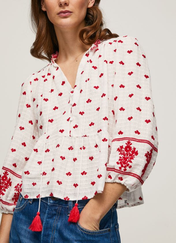 bestickte Dobby-Bluse aus Baumwolle Frauen Pepe Jeans Weiss 84XH6T345