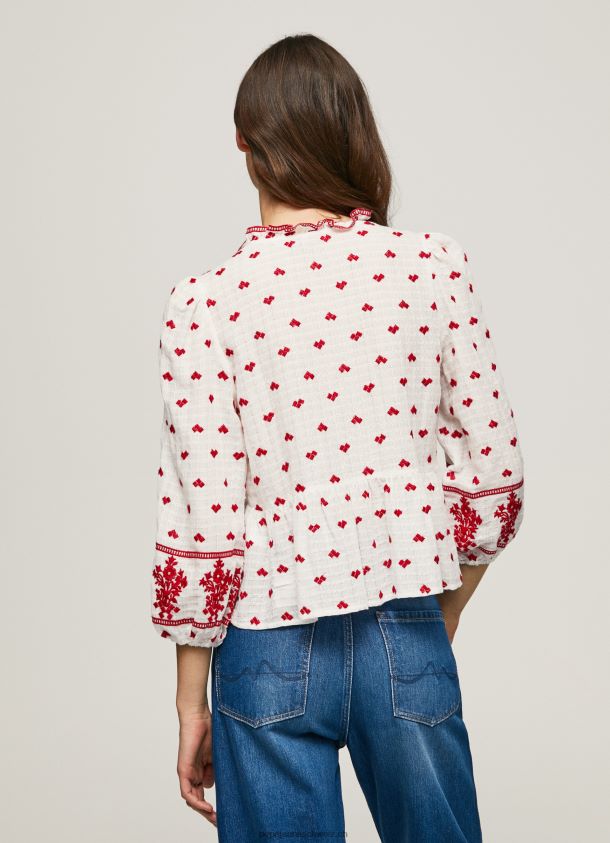bestickte Dobby-Bluse aus Baumwolle Frauen Pepe Jeans Weiss 84XH6T345