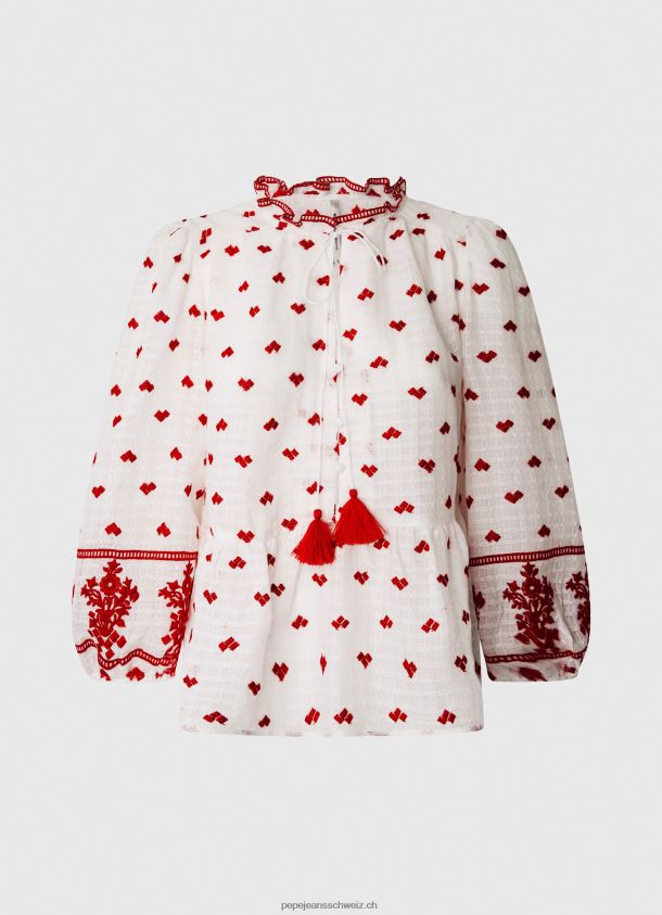 bestickte Dobby-Bluse aus Baumwolle Frauen Pepe Jeans Weiss 84XH6T345