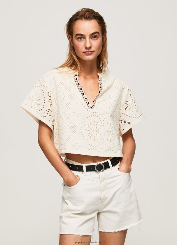 dekorative durchbrochene Bluse Frauen Pepe Jeans Buttermilch 84XH6T327