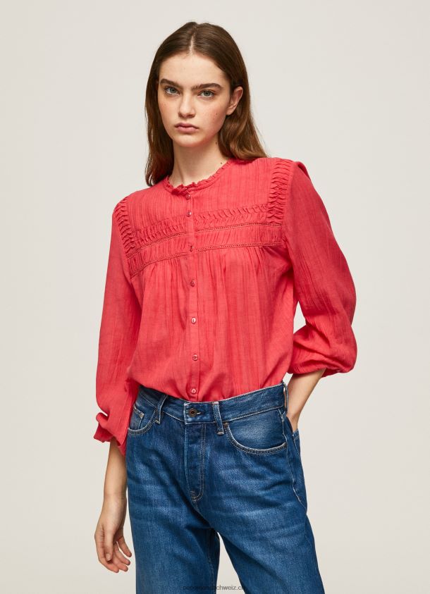 durchbrochene Plissee-Bluse Frauen Pepe Jeans studiorot 84XH6T321