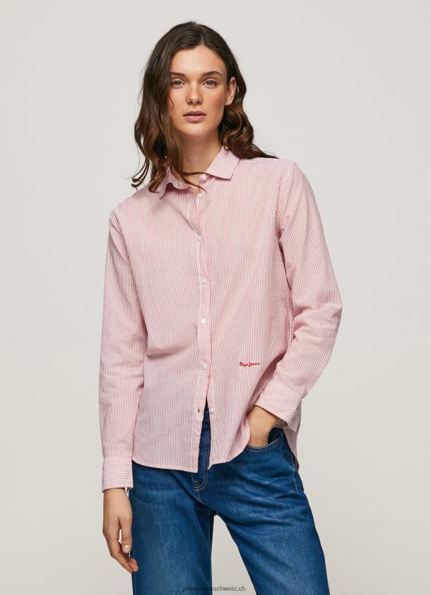 gestreiftes Hemd aus Baumwoll-Voile Frauen Pepe Jeans studiorot 84XH6T348
