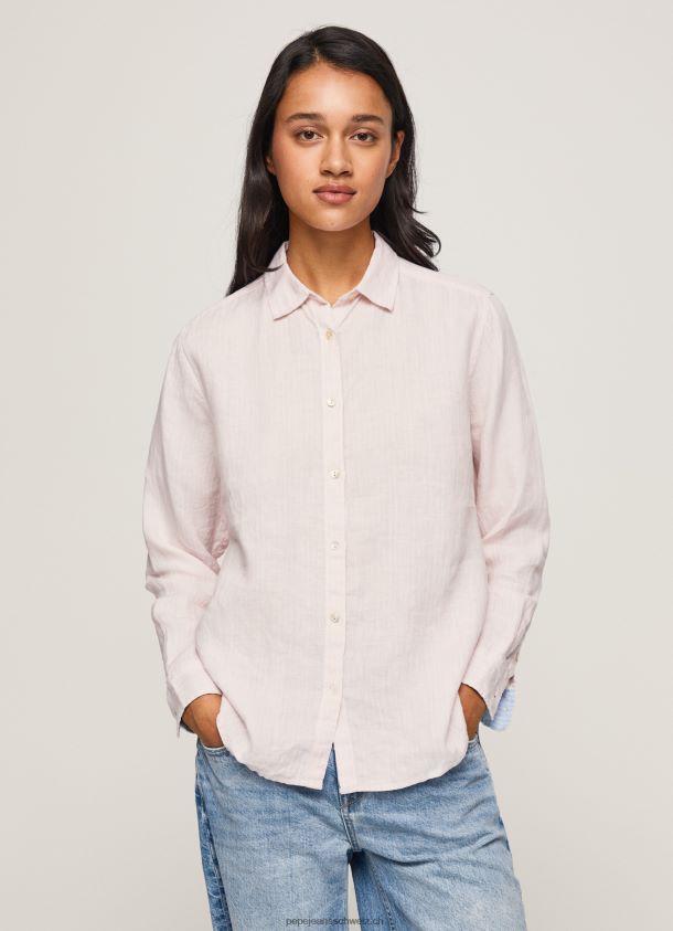 gestreiftes Hemd in normaler Passform Frauen Pepe Jeans zartes Rosa 84XH6T332