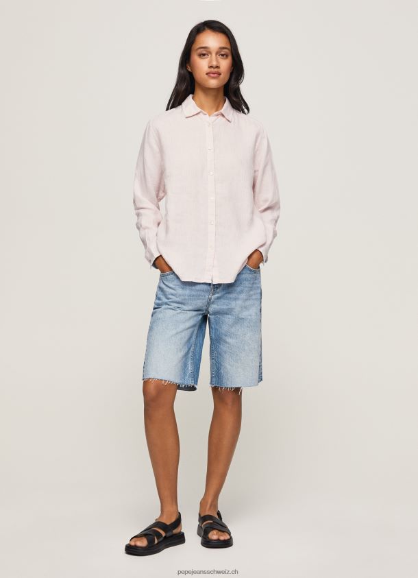 gestreiftes Hemd in normaler Passform Frauen Pepe Jeans zartes Rosa 84XH6T332
