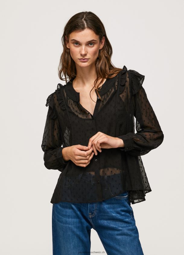 halbtransparente Plumeti-Bluse Frauen Pepe Jeans Schwarz 84XH6T328