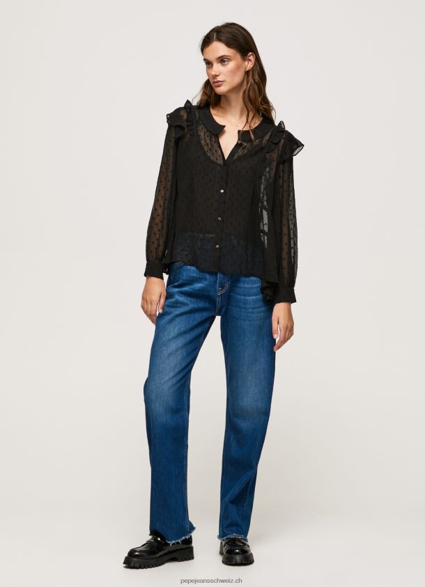 halbtransparente Plumeti-Bluse Frauen Pepe Jeans Schwarz 84XH6T328