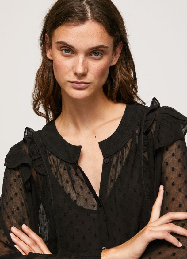 halbtransparente Plumeti-Bluse Frauen Pepe Jeans Schwarz 84XH6T328