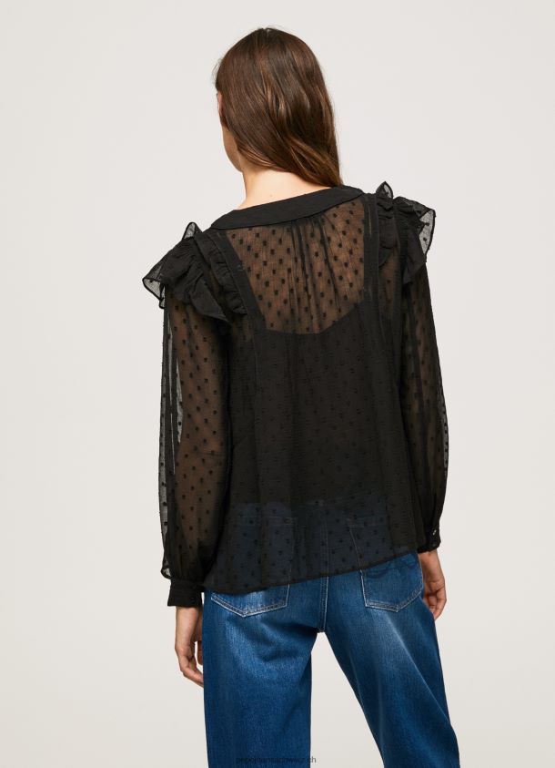 halbtransparente Plumeti-Bluse Frauen Pepe Jeans Schwarz 84XH6T328