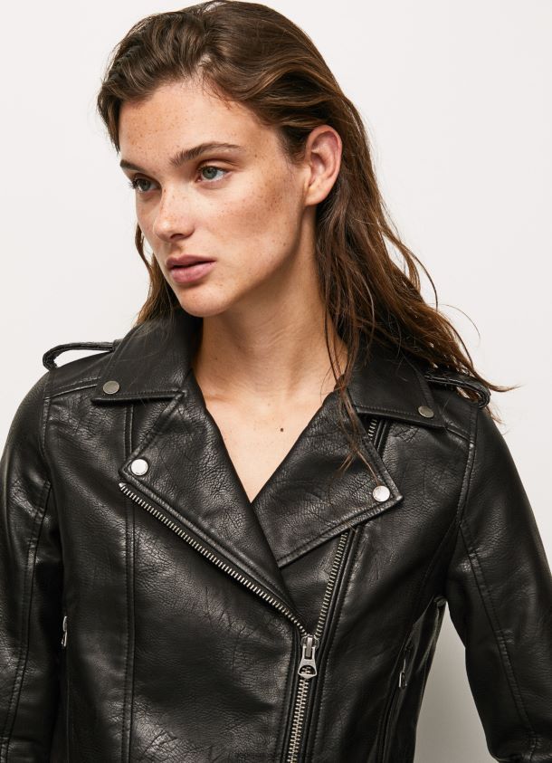 Bikerjacke mit Schulterklappen Frauen Pepe Jeans Schwarz 84XH6T116