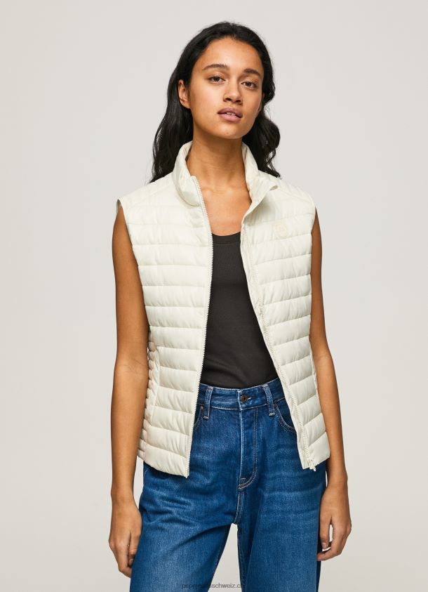 Gefütterte Weste mit Gummi-Patch-Logo Frauen Pepe Jeans Buttermilch 84XH6T132