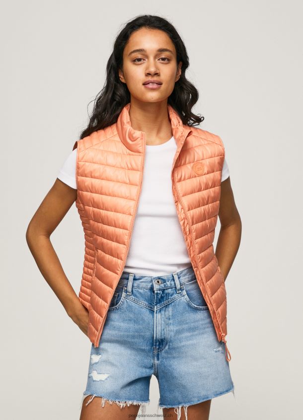 Gefütterte Weste mit Gummi-Patch-Logo Frauen Pepe Jeans Pfirsich 84XH6T133