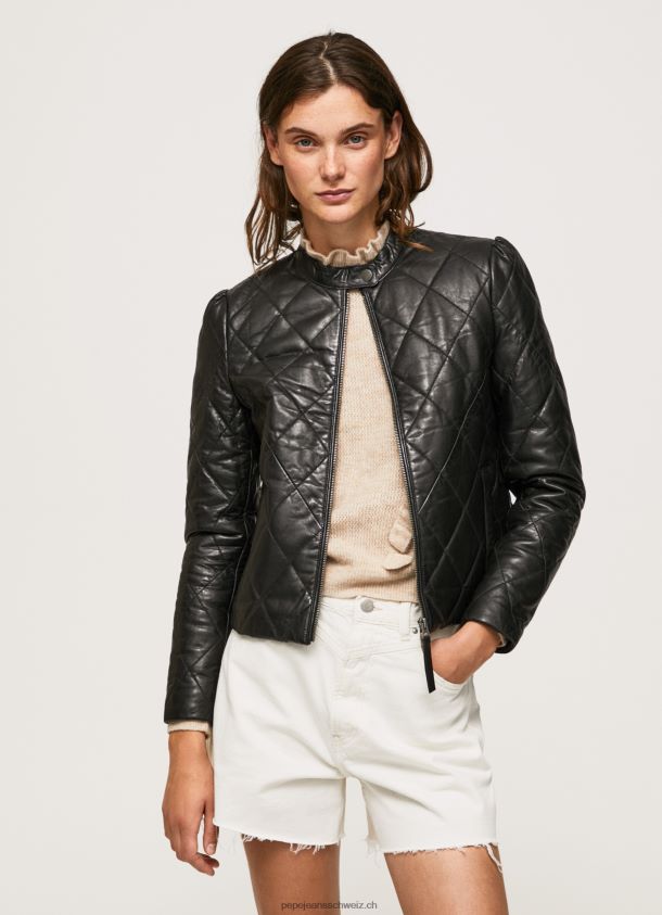 Lederjacke im Rautendesign Frauen Pepe Jeans Schwarz 84XH6T140