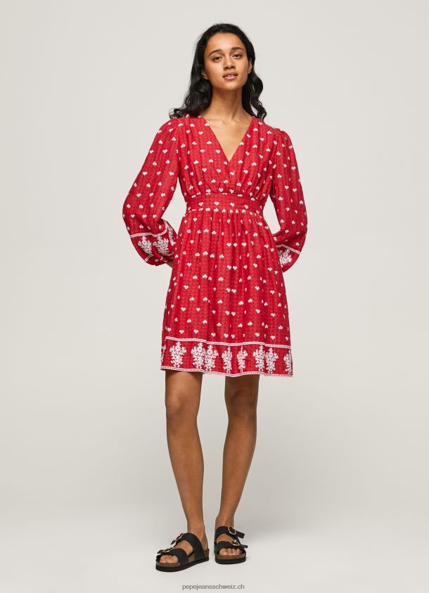 Kleid mit gestickten Details Frauen Pepe Jeans studiorot 84XH6T216
