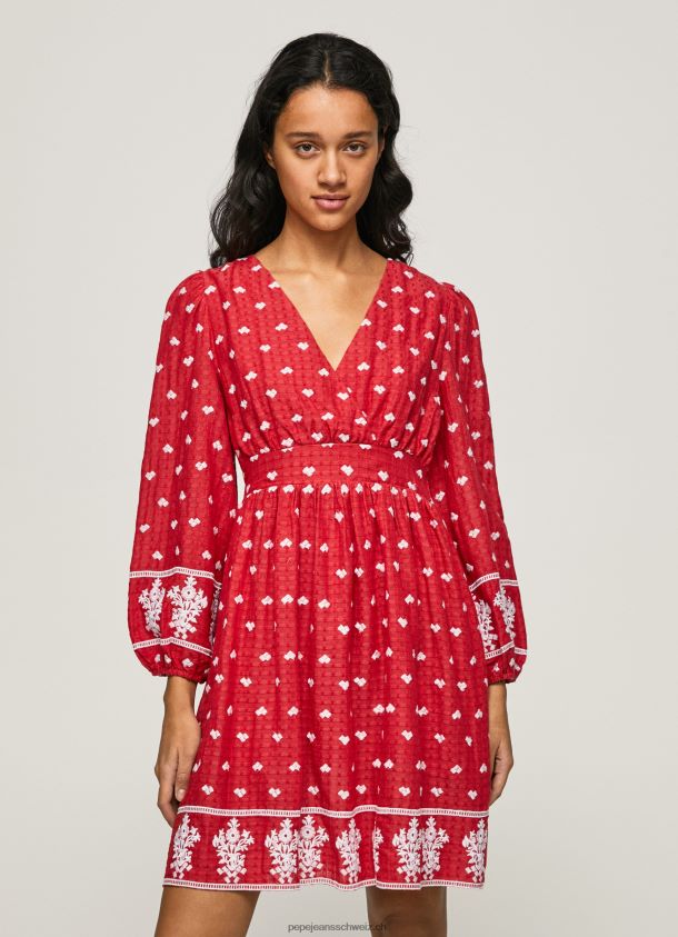 Kleid mit gestickten Details Frauen Pepe Jeans studiorot 84XH6T216