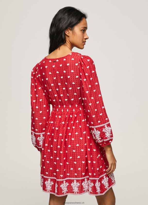 Kleid mit gestickten Details Frauen Pepe Jeans studiorot 84XH6T216