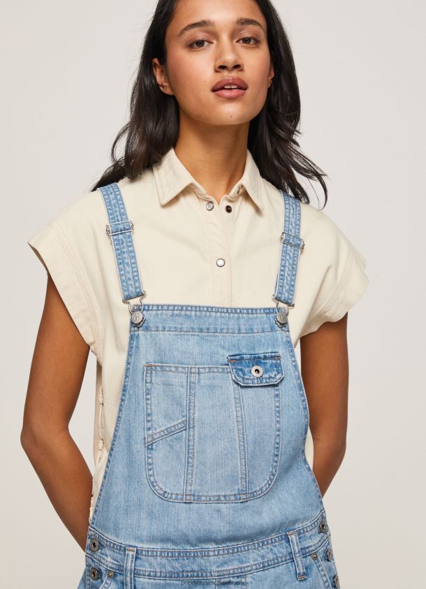 Kurze Latzhose aus Baumwolldenim Frauen Pepe Jeans Denim 84XH6T175