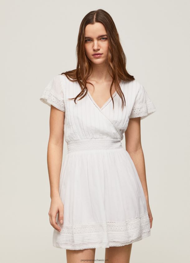 besticktes Kleid aus Baumwolle Frauen Pepe Jeans Weiss 84XH6T165