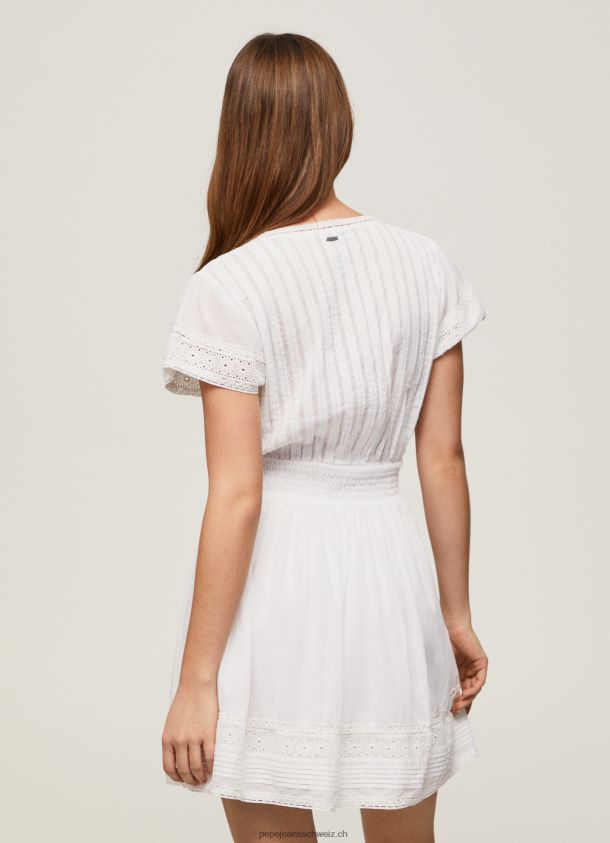 besticktes Kleid aus Baumwolle Frauen Pepe Jeans Weiss 84XH6T165